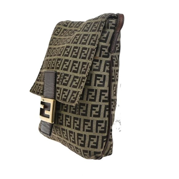 FENDI Logo Zucchino Shoulder Bag Canvas Leather Brown GHW Italy 35KA644 - Picture 2 of 16